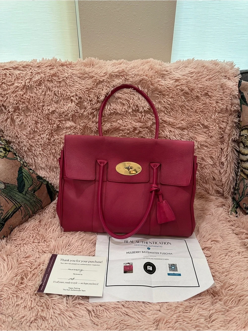 Mulberry Fuchsia Leather Satchel with Turn-Lock Closure